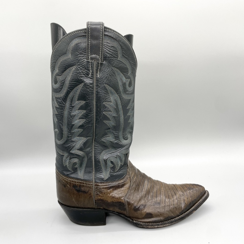 Justin Mens 10 EE VTG Teju Lizard Exotic Leather Western Cowboy Boots Rodeo USA